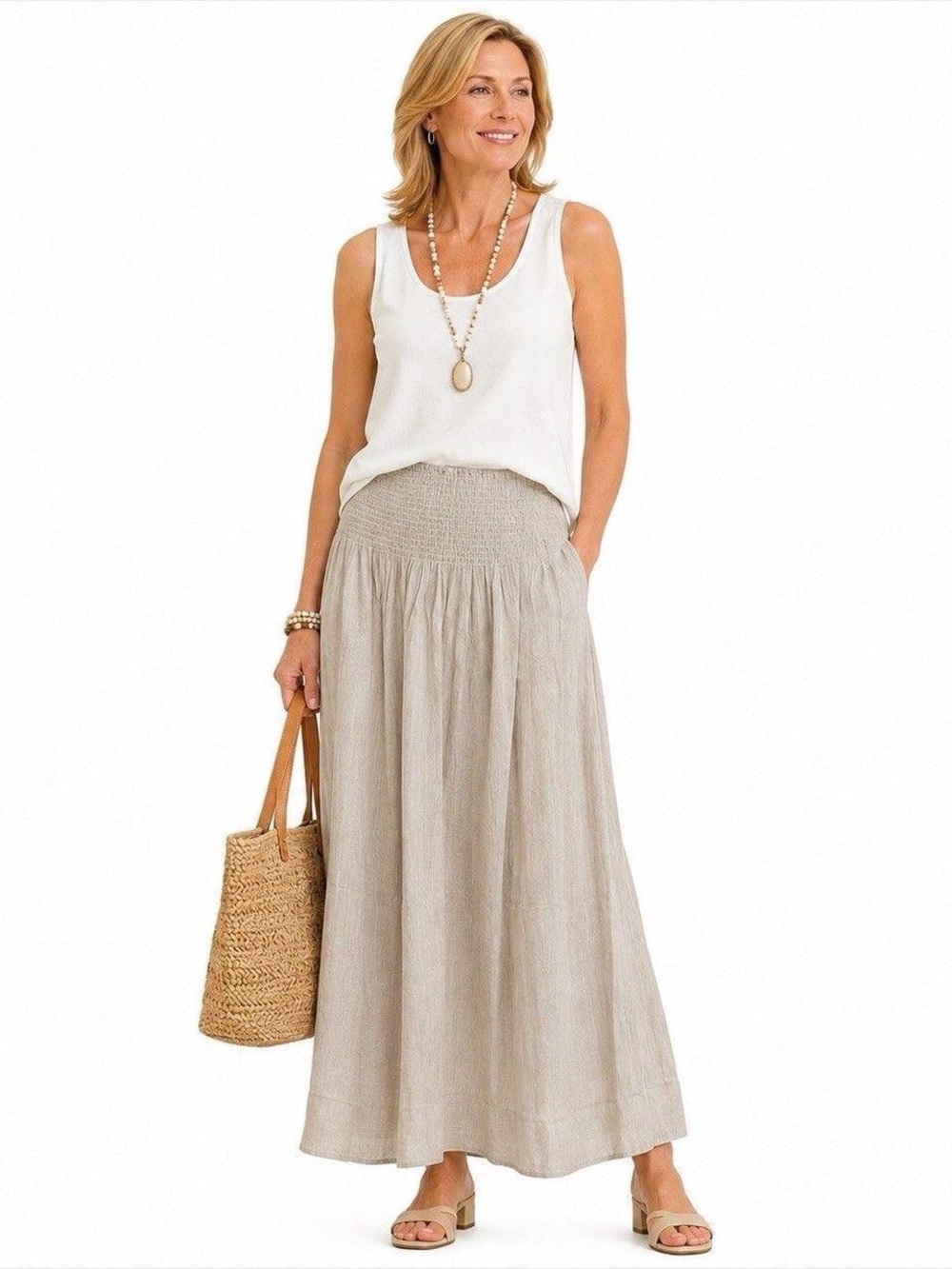 PARKER • Maxi Skirt in tan linen cotton blend. NWT size 6